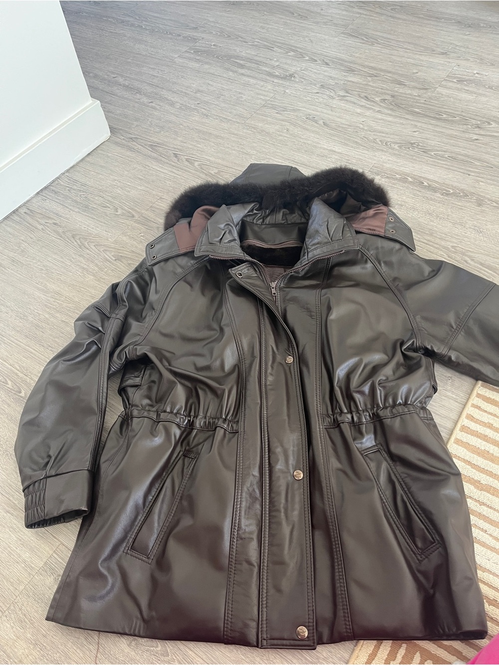 Women’s Dark Brown Faux Leather Hooded Jacket